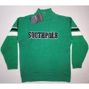 Y2K Southpole Sweater Mens L Pullover Green Black‎ Striped Long Sleeve Mock Neck